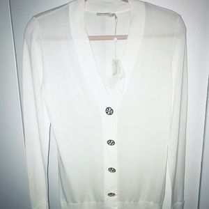 NWT Tory Burch White Cardigan w Gold Buttons